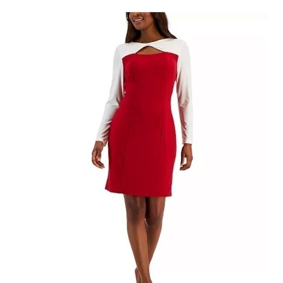 KASPER Women's Colorblock Knot-Neck Bodycon Dress Neck Dress - Size M- Red - Picture 4 of 10